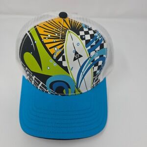 HYP Hats Trucker Cap Mens 56cm Blue White Surfboard Graphic Mesh Snapback 2010